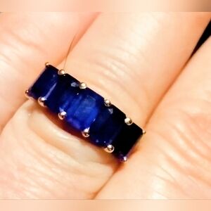 Tanzanian Blue Spinel DF 5 Stone Ring in Vermeil Over Sterling Silver
